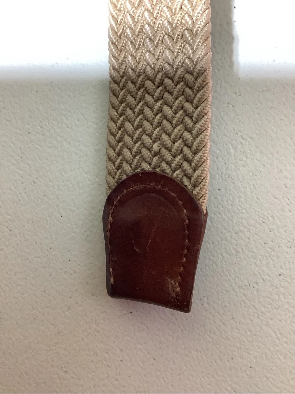 Tommy Bahama tan woven belt with brown leather trim
